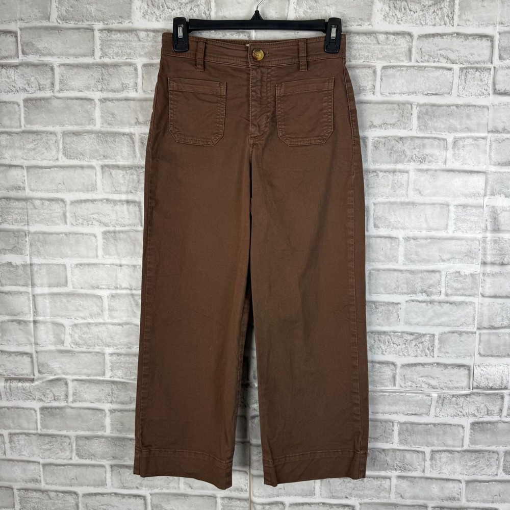 Marine Layer Allison Pant Brown Wide Leg Cropped High Rise Size 0 Petite 18386